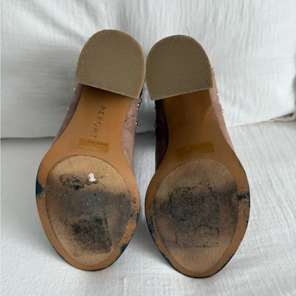 Y2K Report Brown Faux Suede & Studded Peep Toe High Heel Booties - Picture 6 of 7